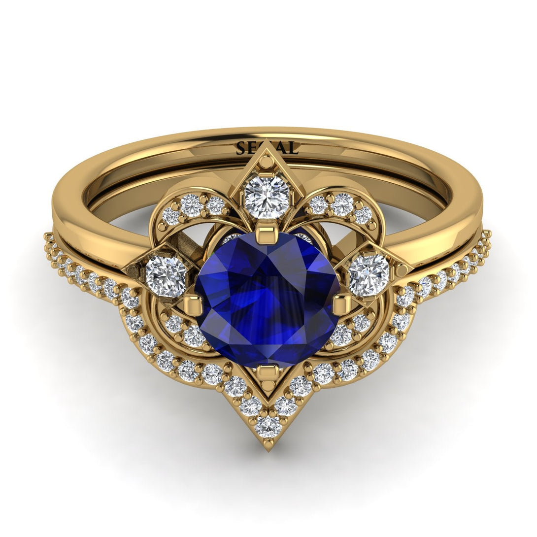 Unique Bloom Halo Sapphire Bridal Set - Amanda No. 13