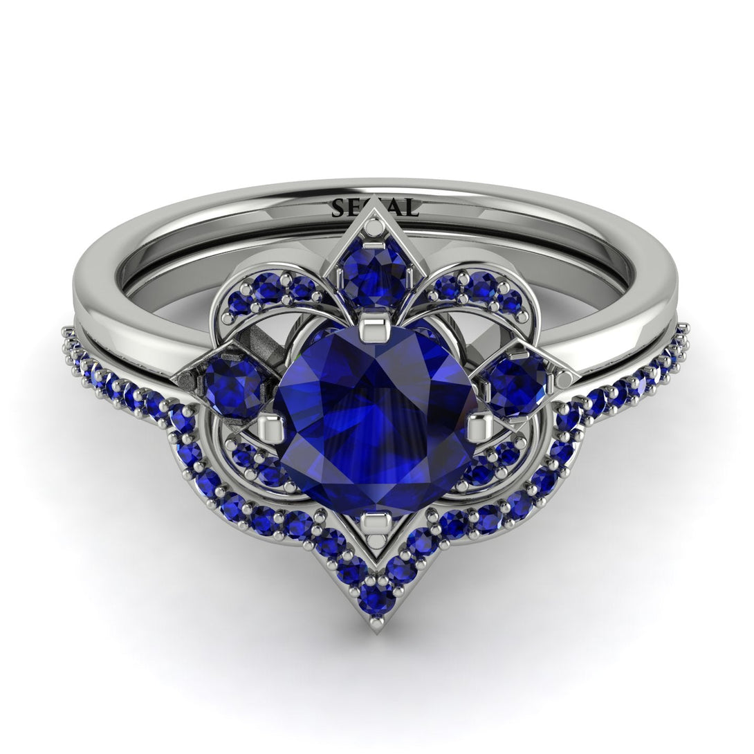 Unique Bloom Halo Sapphire Bridal Set - Amanda No. 75
