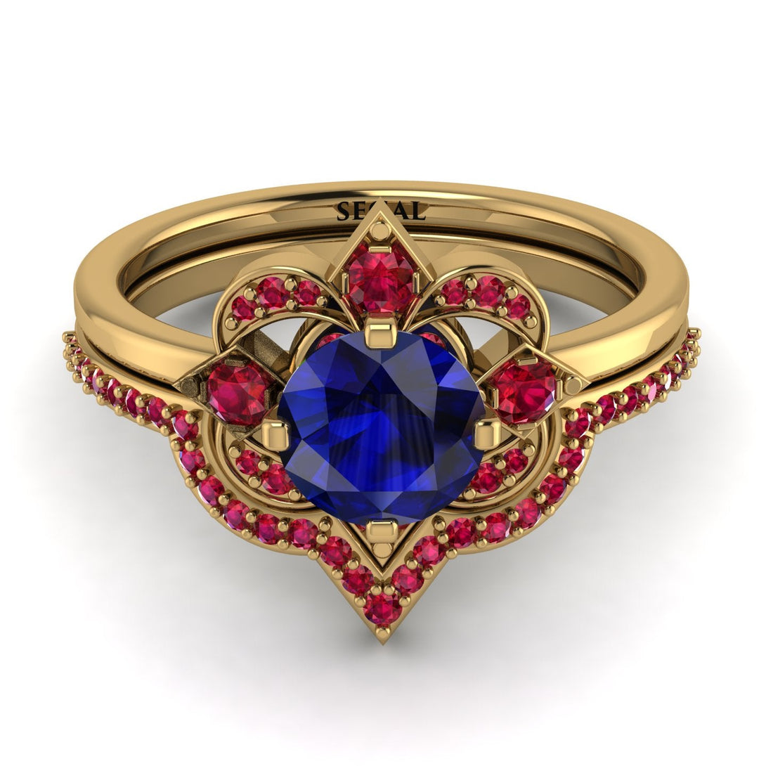 Unique Bloom Halo Sapphire Bridal Set - Amanda No. 58