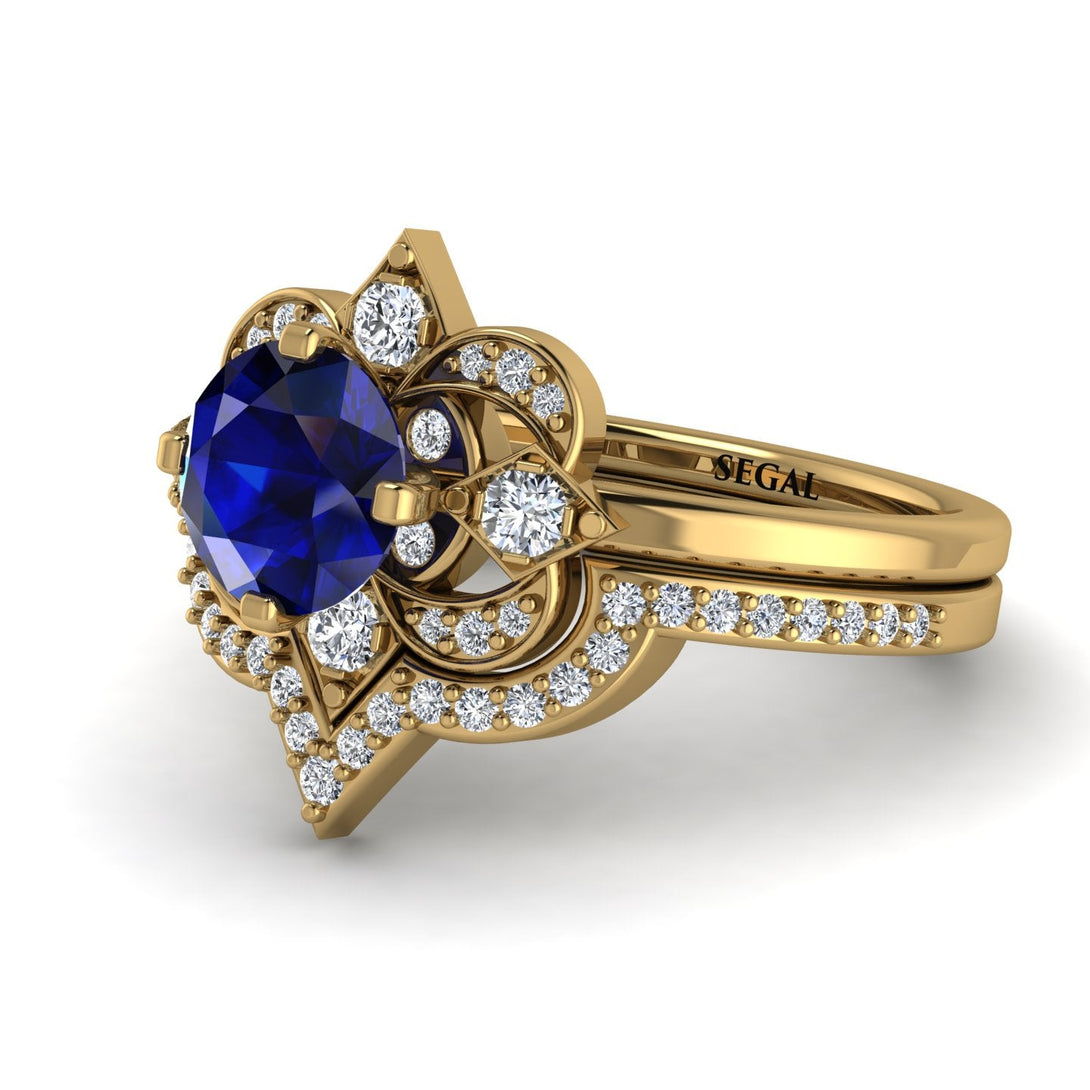 Unique Bloom Halo Sapphire Bridal Set - Amanda No. 13