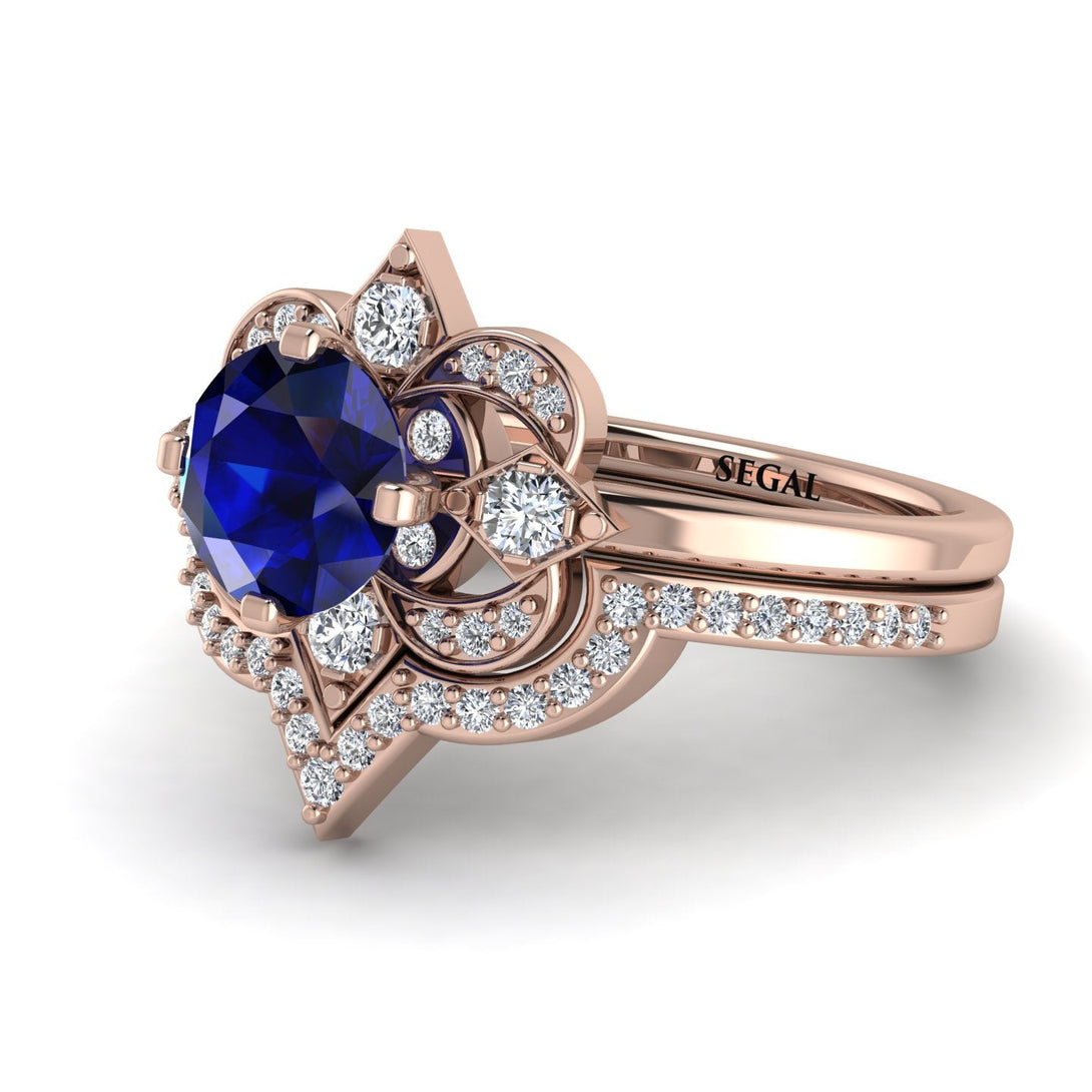 Unique Bloom Halo Sapphire Bridal Set - Amanda No. 14