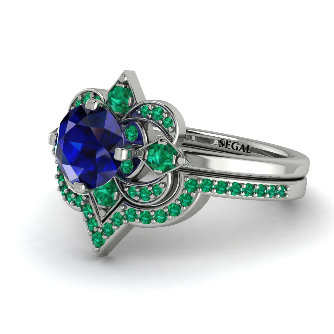Unique Bloom Halo Sapphire Bridal Set - Amanda No. 30