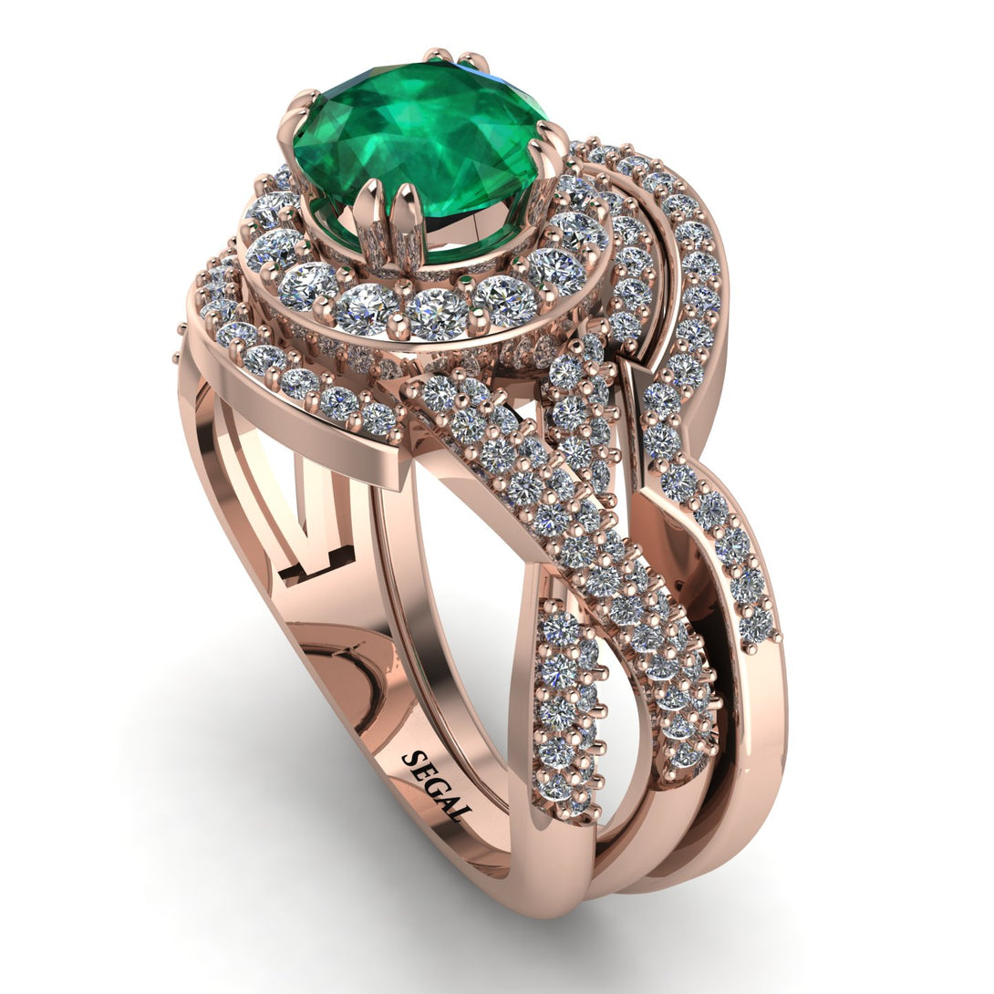 Unique Emerald Halo Bridal Set - Jessica No. 5