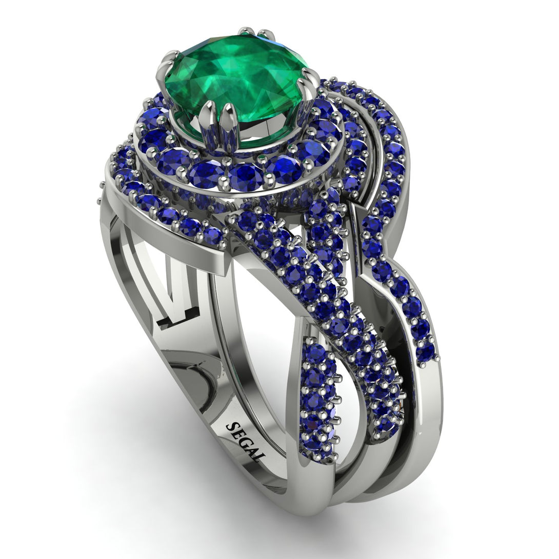 Unique Emerald Halo Bridal Set - Jessica No. 66