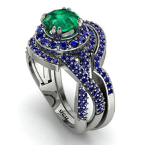 Unique Emerald Halo Bridal Set - Jessica No. 66 image 1