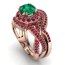 Unique Emerald Halo Bridal Set - Jessica No. 50 image 1