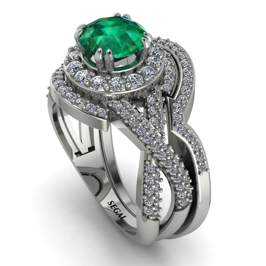Unique Emerald Halo Bridal Set - Jessica No. 6