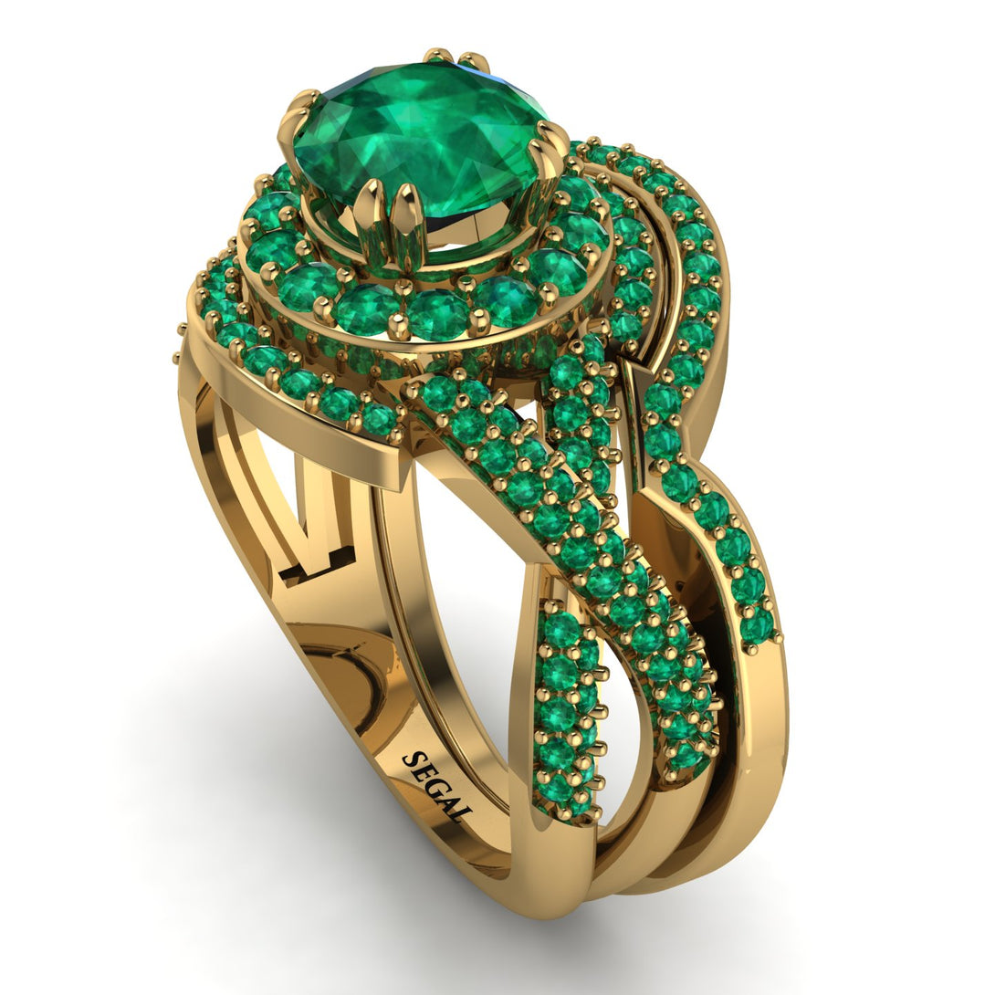 Unique Emerald Halo Bridal Set - Jessica No. 19