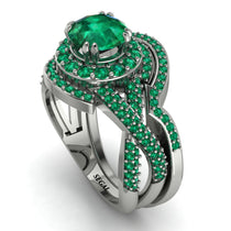 Unique Emerald Halo Bridal Set - Jessica No. 21 image 1