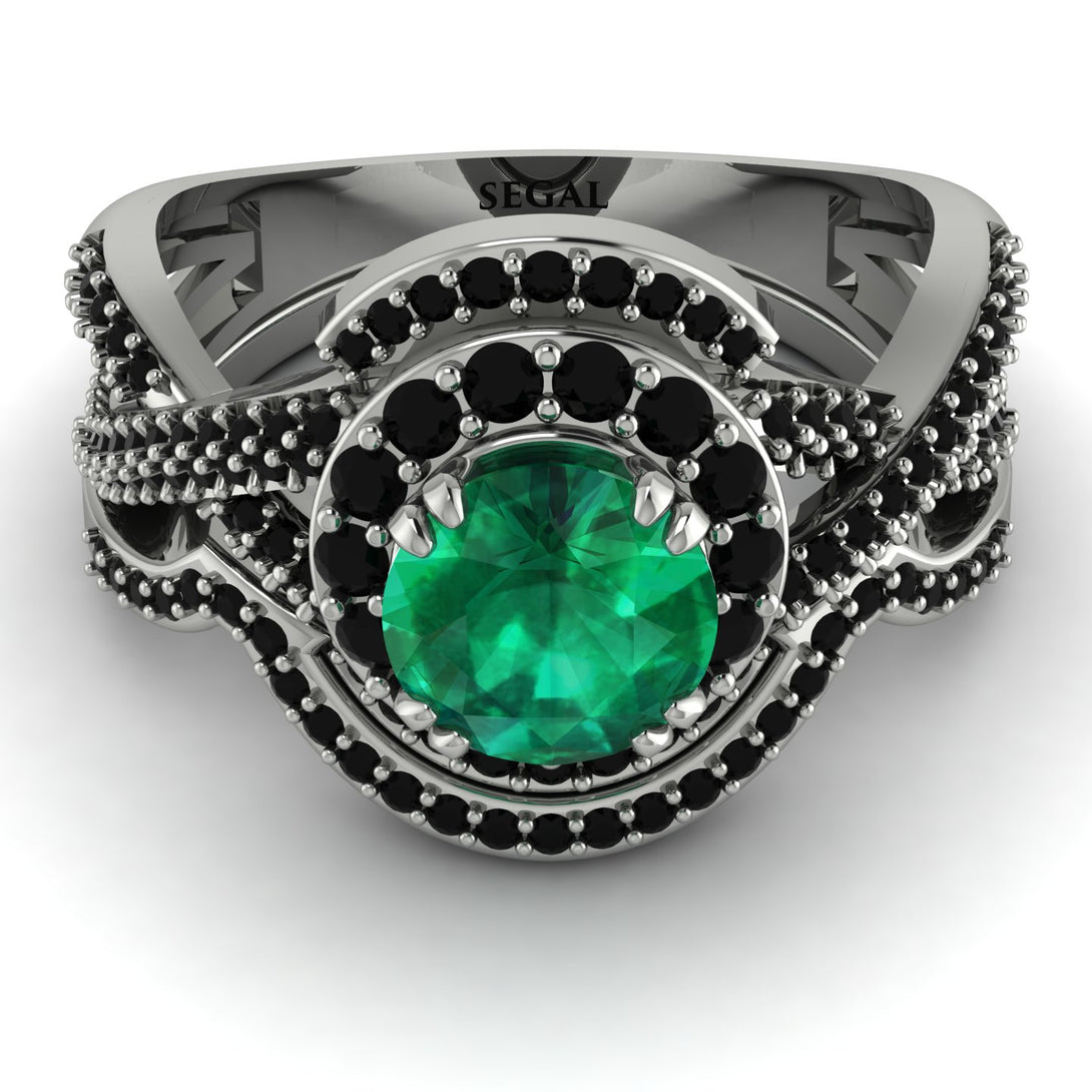 Unique Emerald Halo Bridal Set - Jessica No. 36