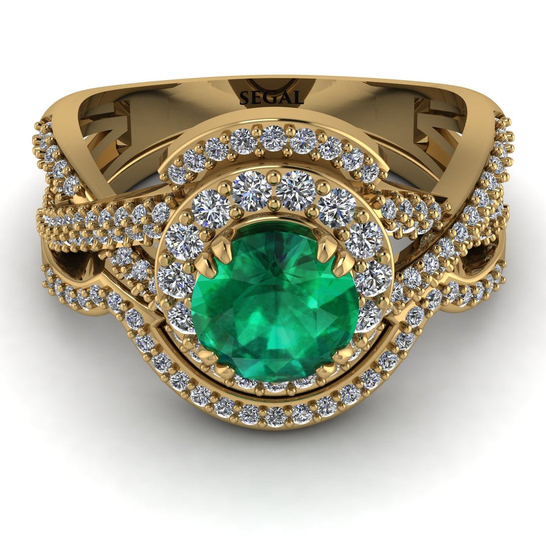 Unique Emerald Halo Bridal Set - Jessica No. 4