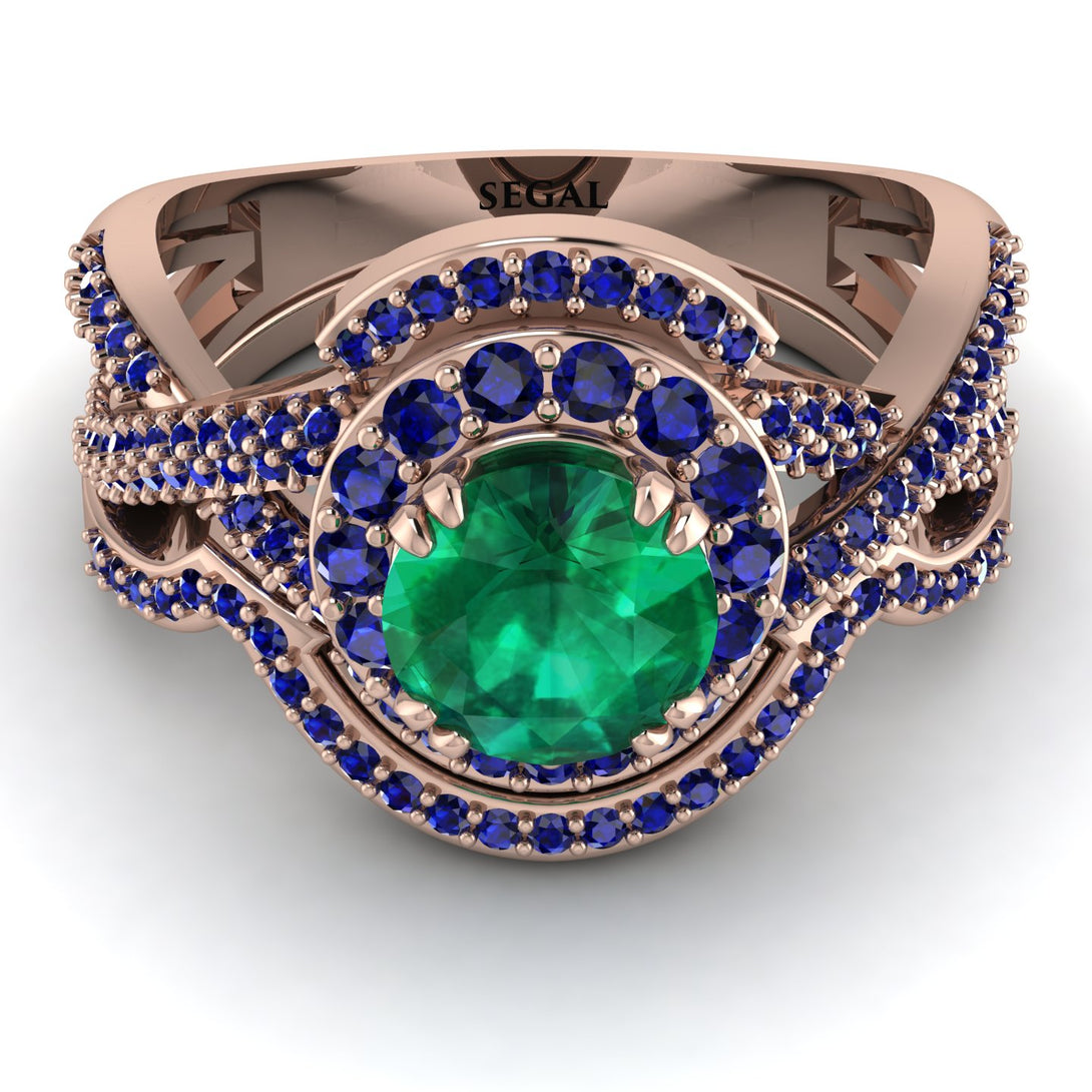 Unique Emerald Halo Bridal Set - Jessica No. 65