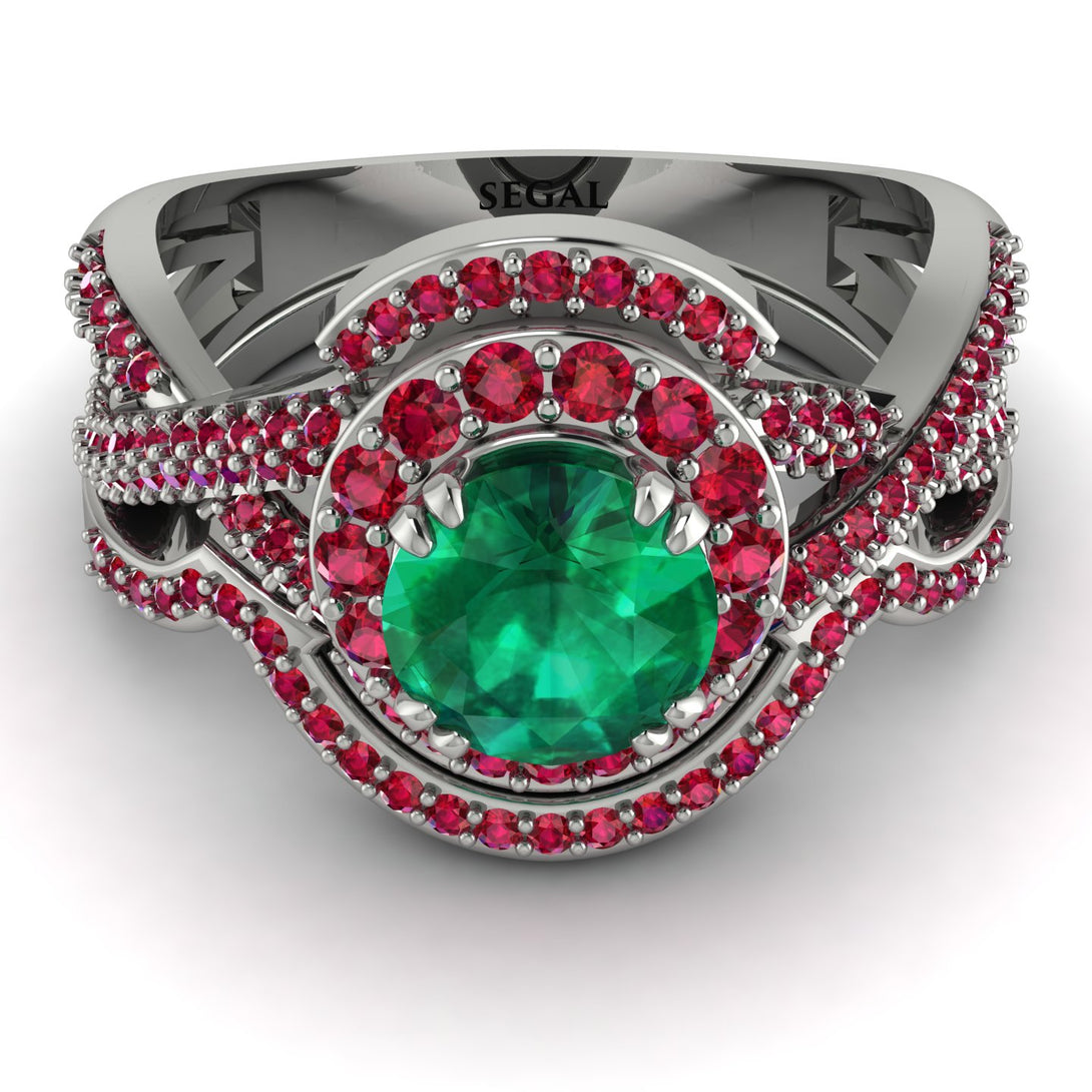 Unique Emerald Halo Bridal Set - Jessica No. 51