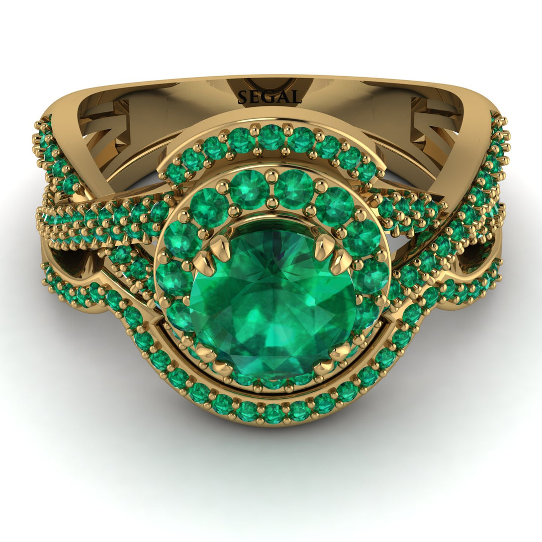 Unique Emerald Halo Bridal Set - Jessica No. 19