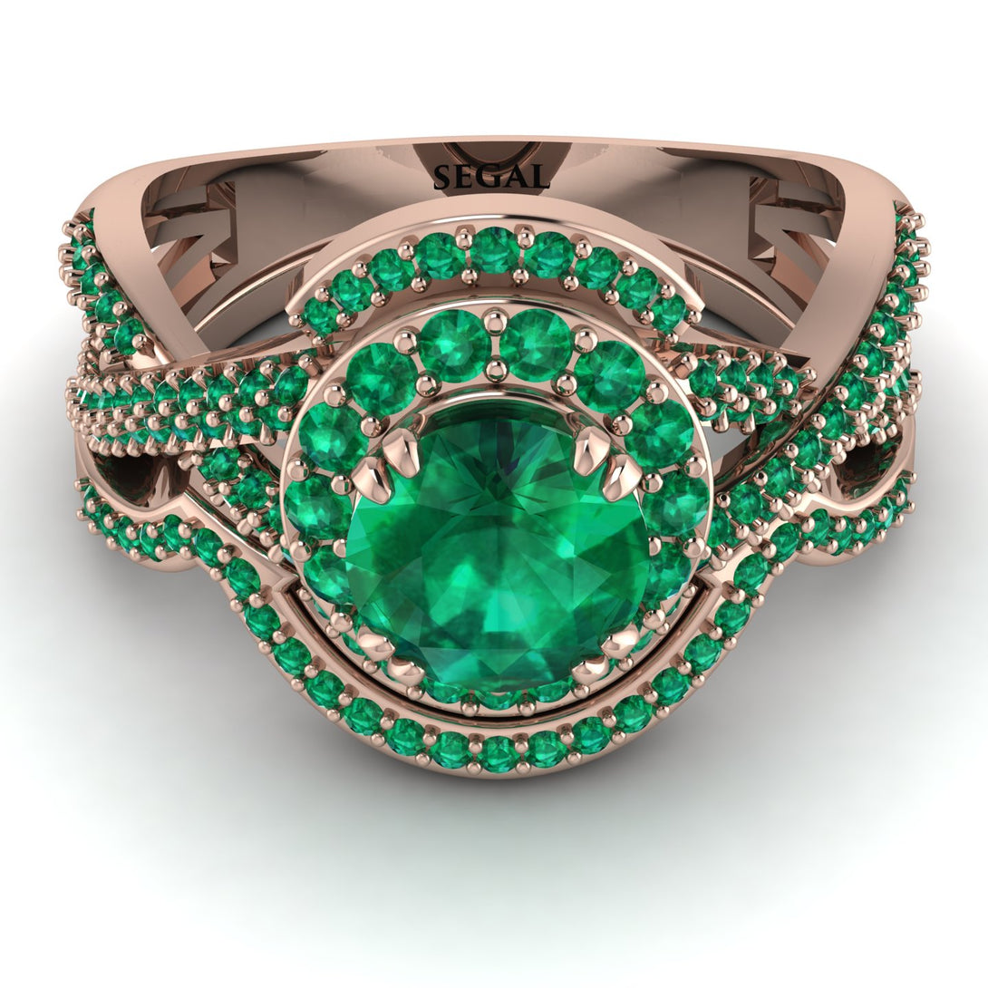 Unique Emerald Halo Bridal Set - Jessica No. 20
