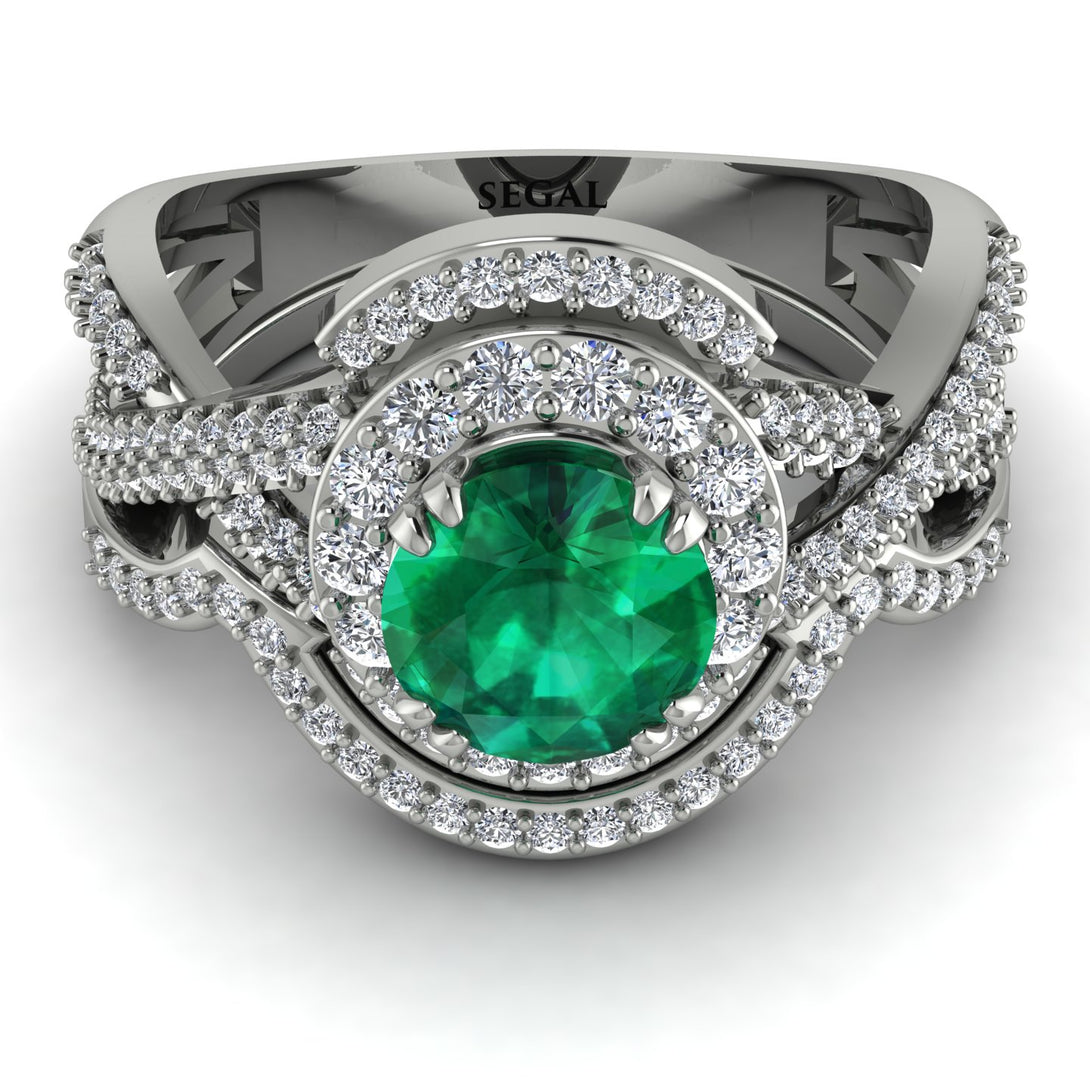 Unique Emerald Halo Bridal Set - Jessica No. 6