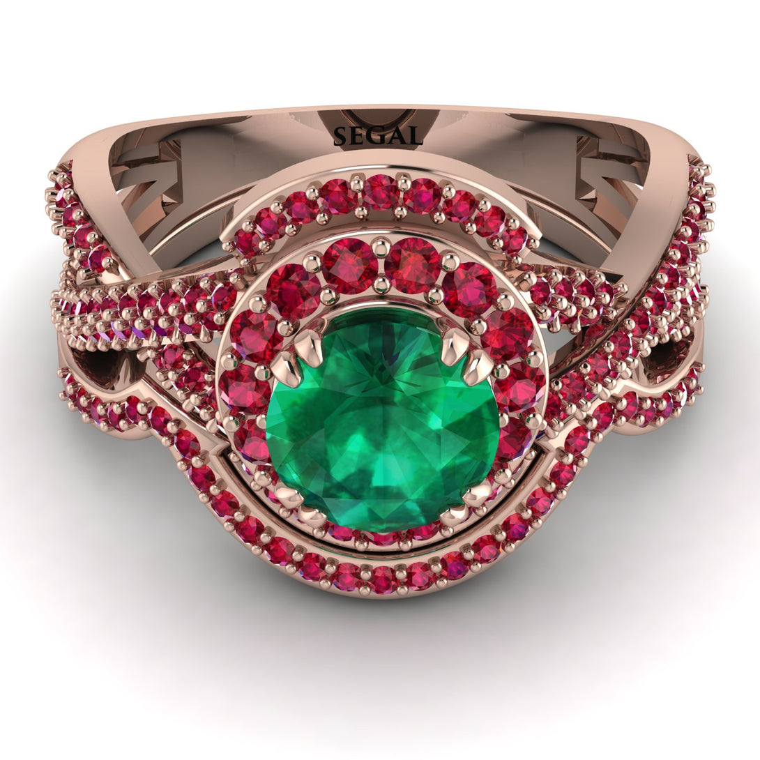 Unique Emerald Halo Bridal Set - Jessica No. 50