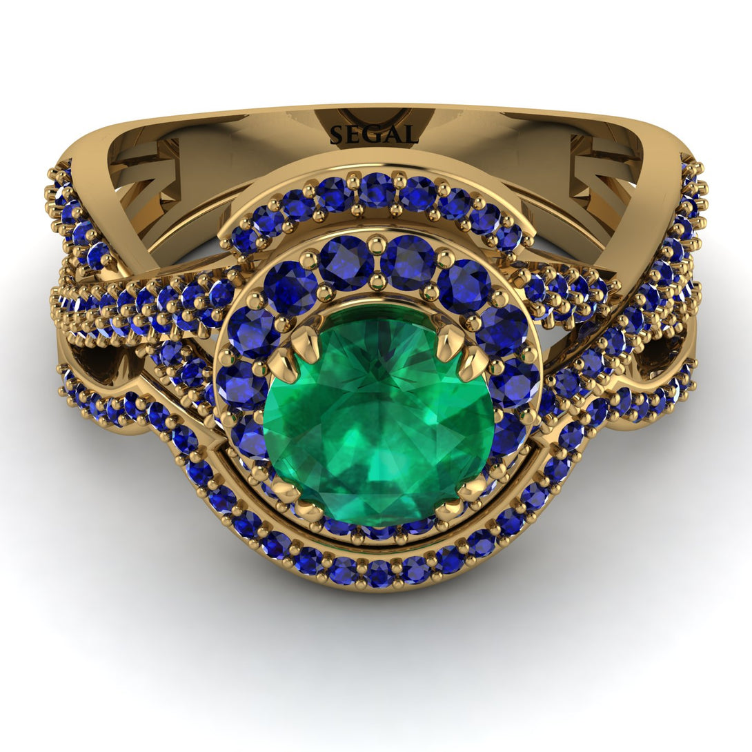 Unique Emerald Halo Bridal Set - Jessica No. 64