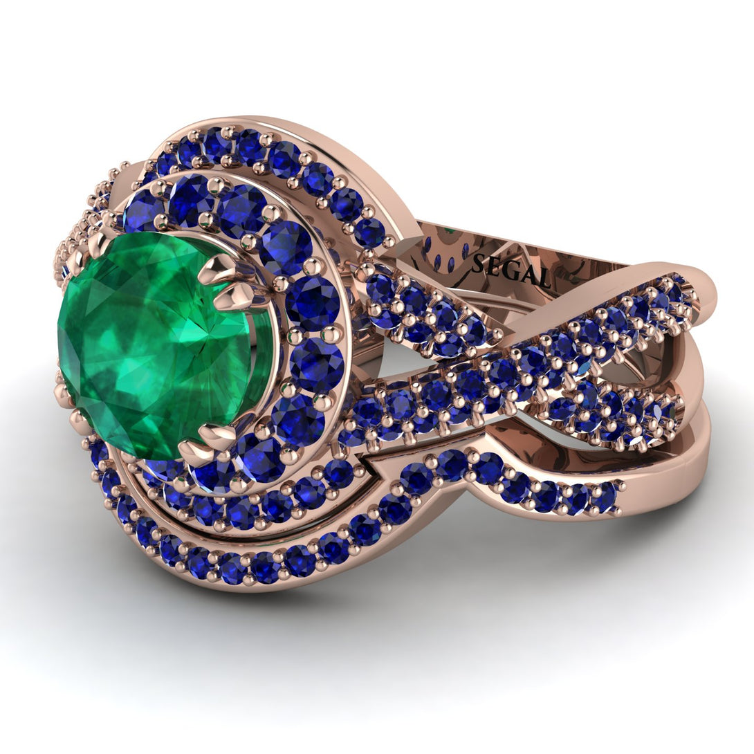 Unique Emerald Halo Bridal Set - Jessica No. 65
