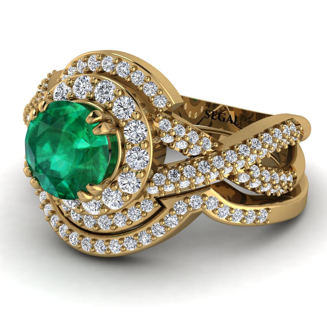 Unique Emerald Halo Bridal Set - Jessica No. 4