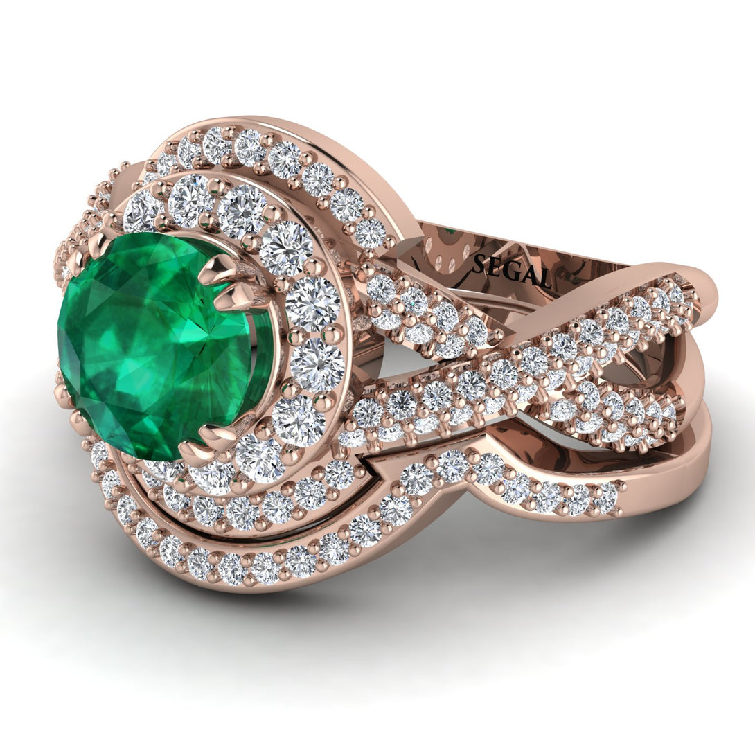 Unique Emerald Halo Bridal Set - Jessica No. 5