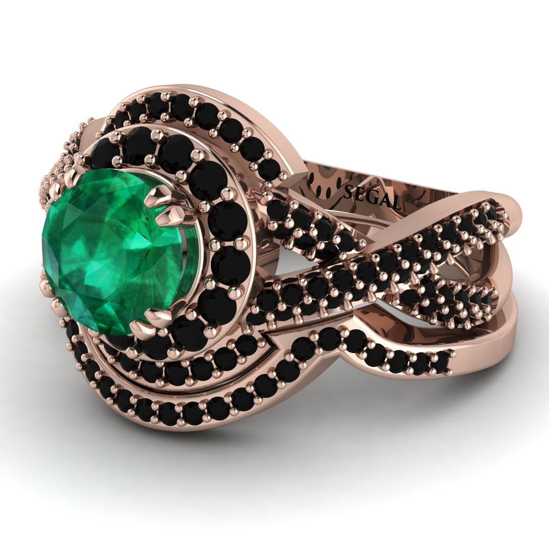 Unique Emerald Halo Bridal Set - Jessica No. 35