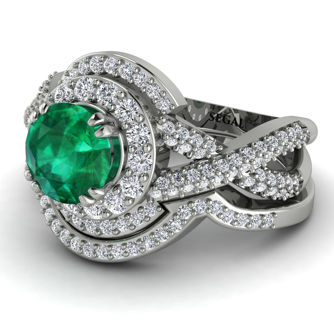 Unique Emerald Halo Bridal Set - Jessica No. 6