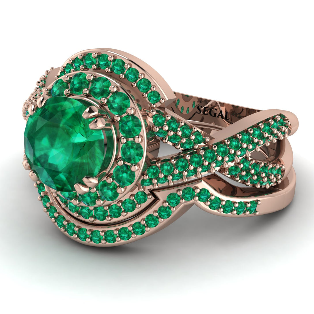Unique Emerald Halo Bridal Set - Jessica No. 20