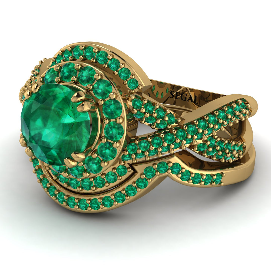 Unique Emerald Halo Bridal Set - Jessica No. 19