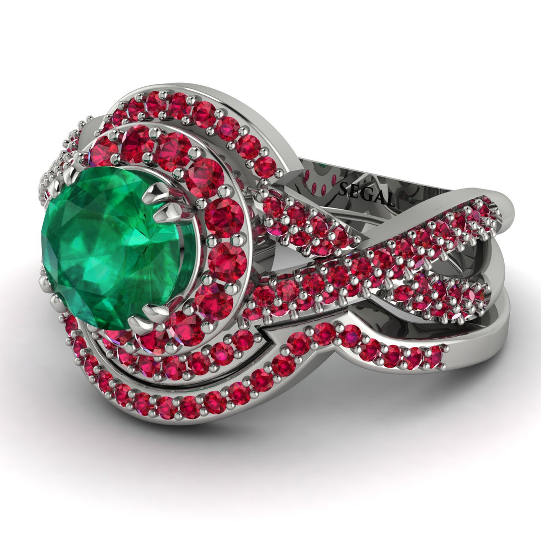 Unique Emerald Halo Bridal Set - Jessica No. 51