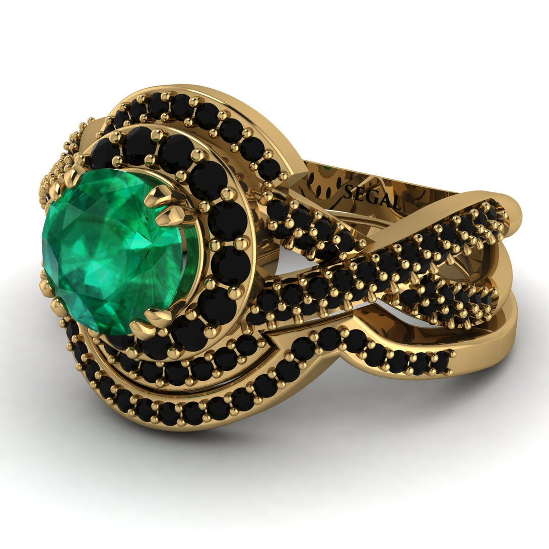 Unique Emerald Halo Bridal Set - Jessica No. 34