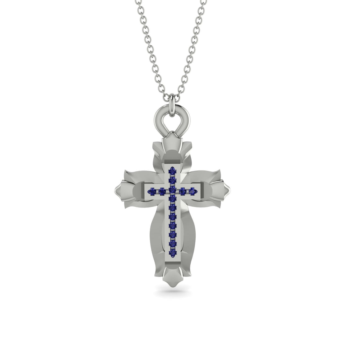 Unique Halo Cross Sapphire Necklace - Ezra No. 15