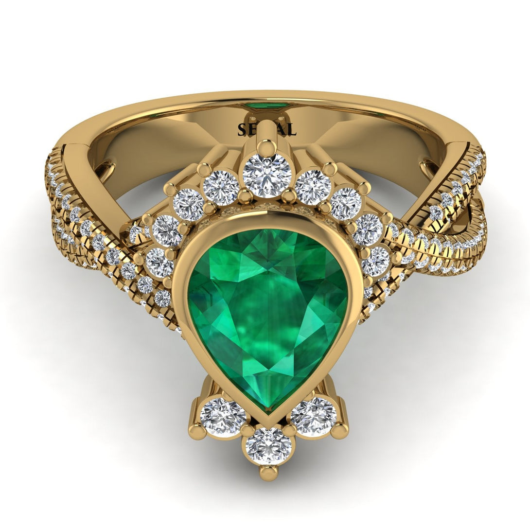 Unique Pear Cut Emerald Ring - Dorothy No. 4