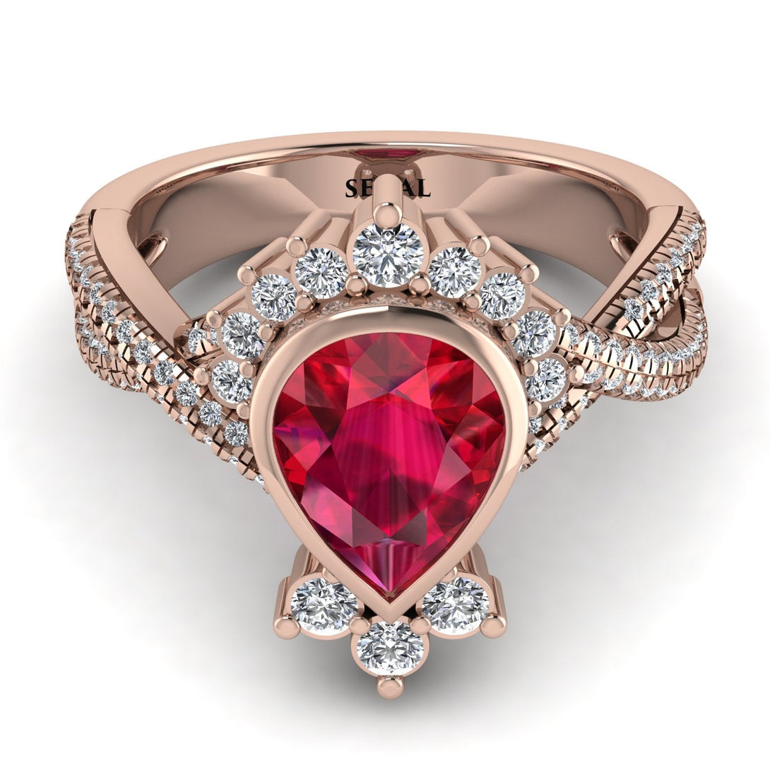 Unique Pear Cut Ruby Ring - Dorothy No. 11