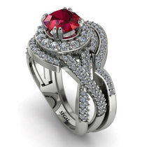 Unique Ruby Halo Bridal Set - Jessica No. 12 image 1
