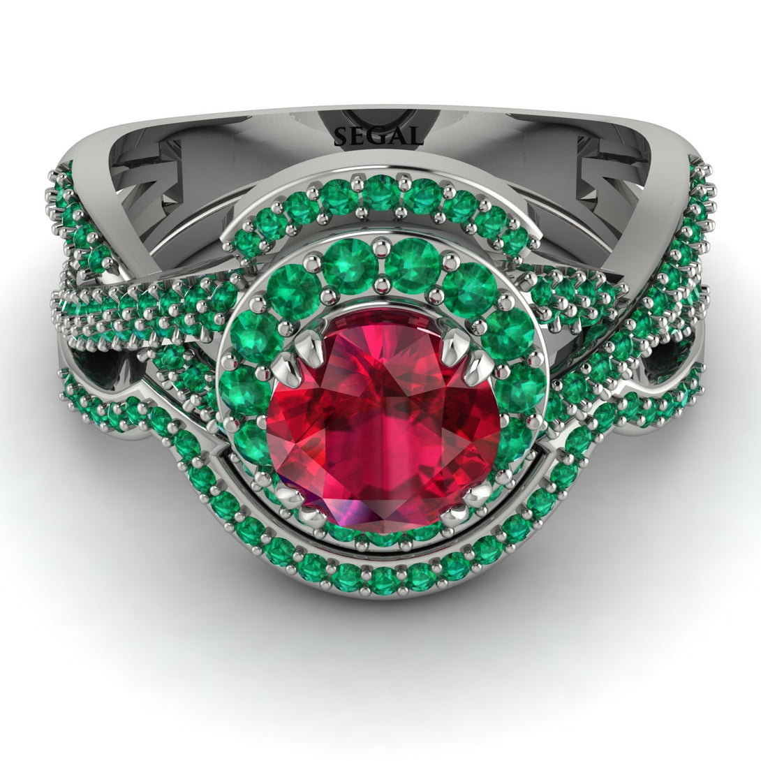 Unique Ruby Halo Bridal Set - Jessica No. 27