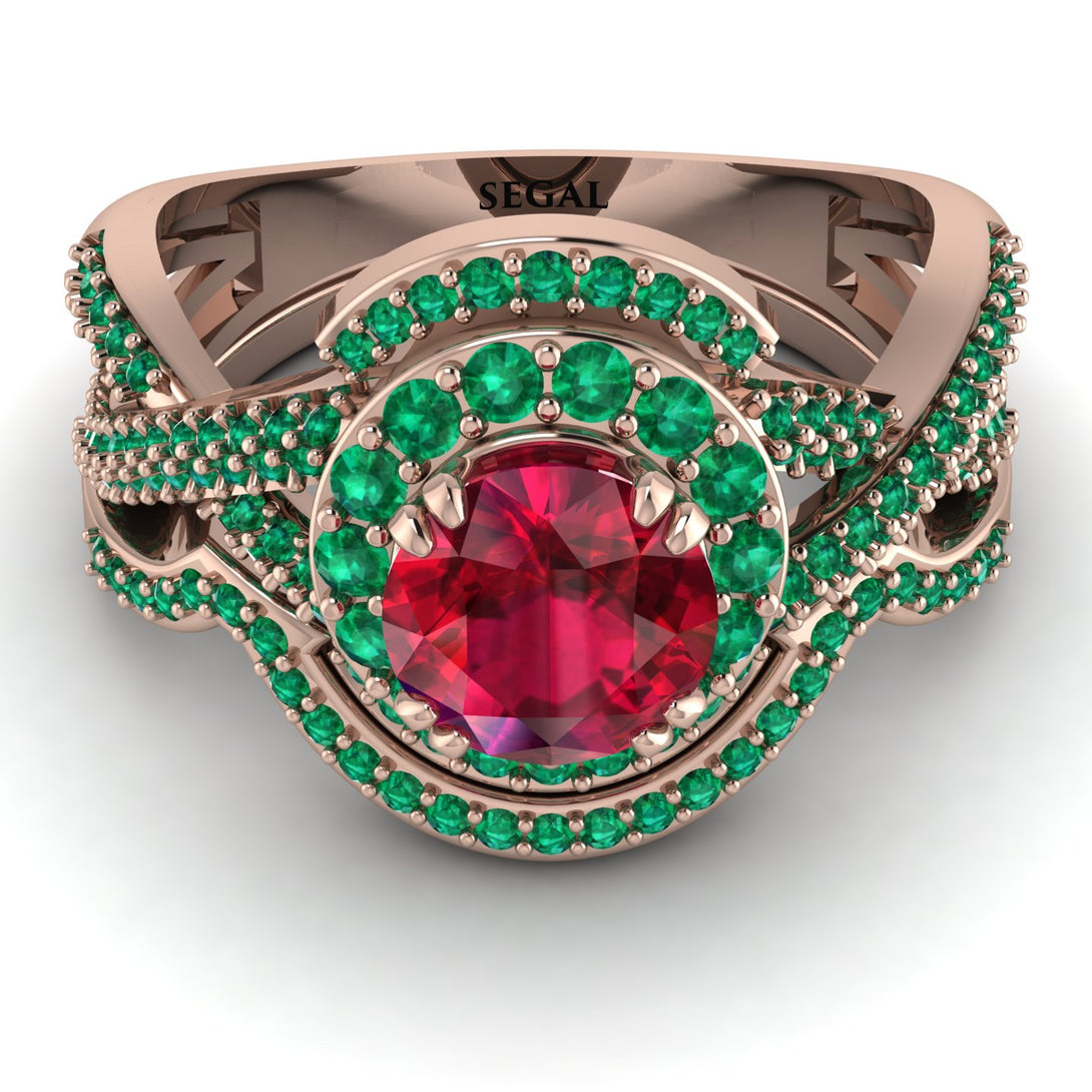 Unique Ruby Halo Bridal Set - Jessica No. 26