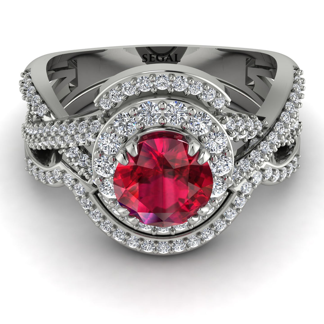 Unique Ruby Halo Bridal Set - Jessica No. 12