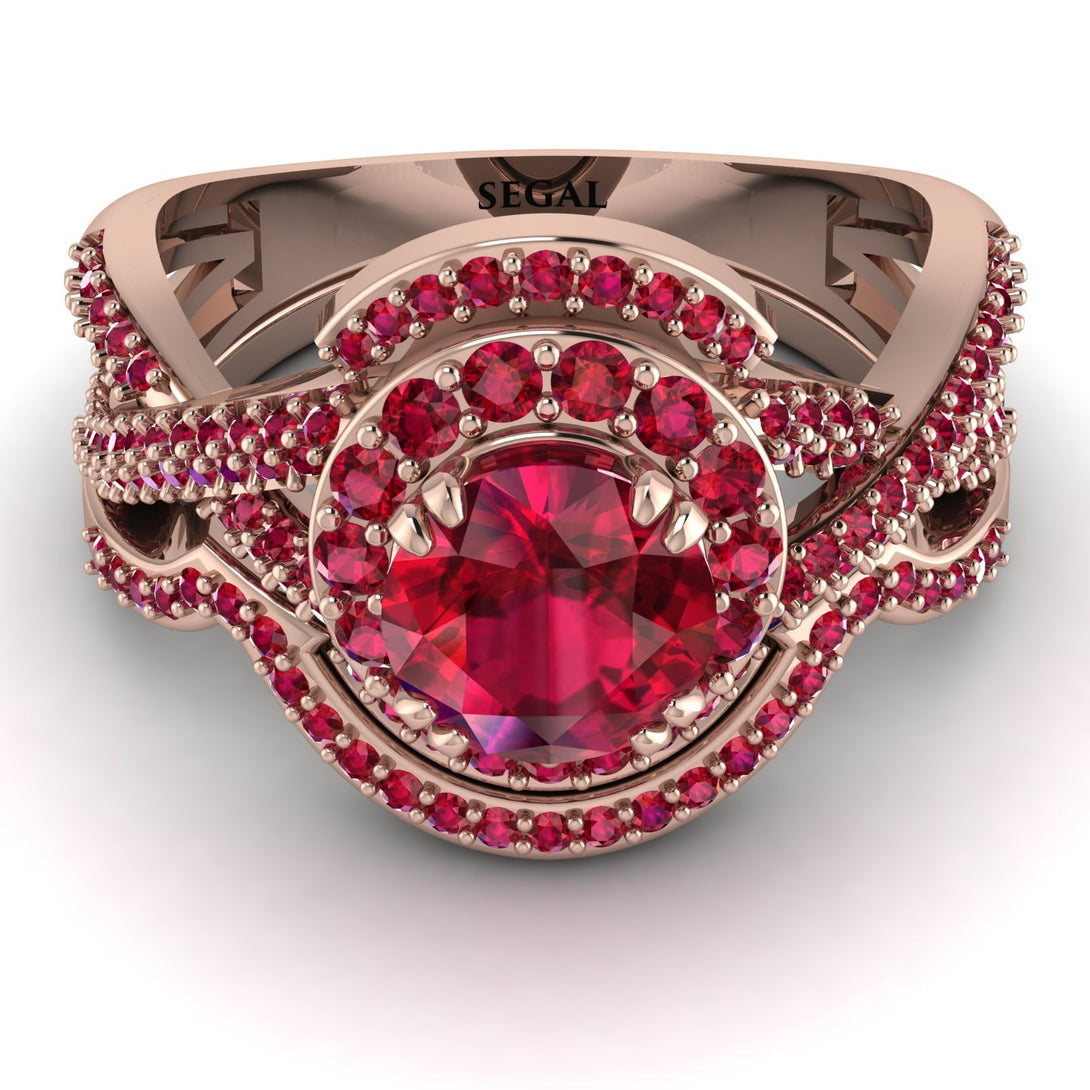 Unique Ruby Halo Bridal Set - Jessica No. 56