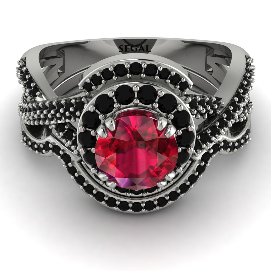 Unique Ruby Halo Bridal Set - Jessica No. 42