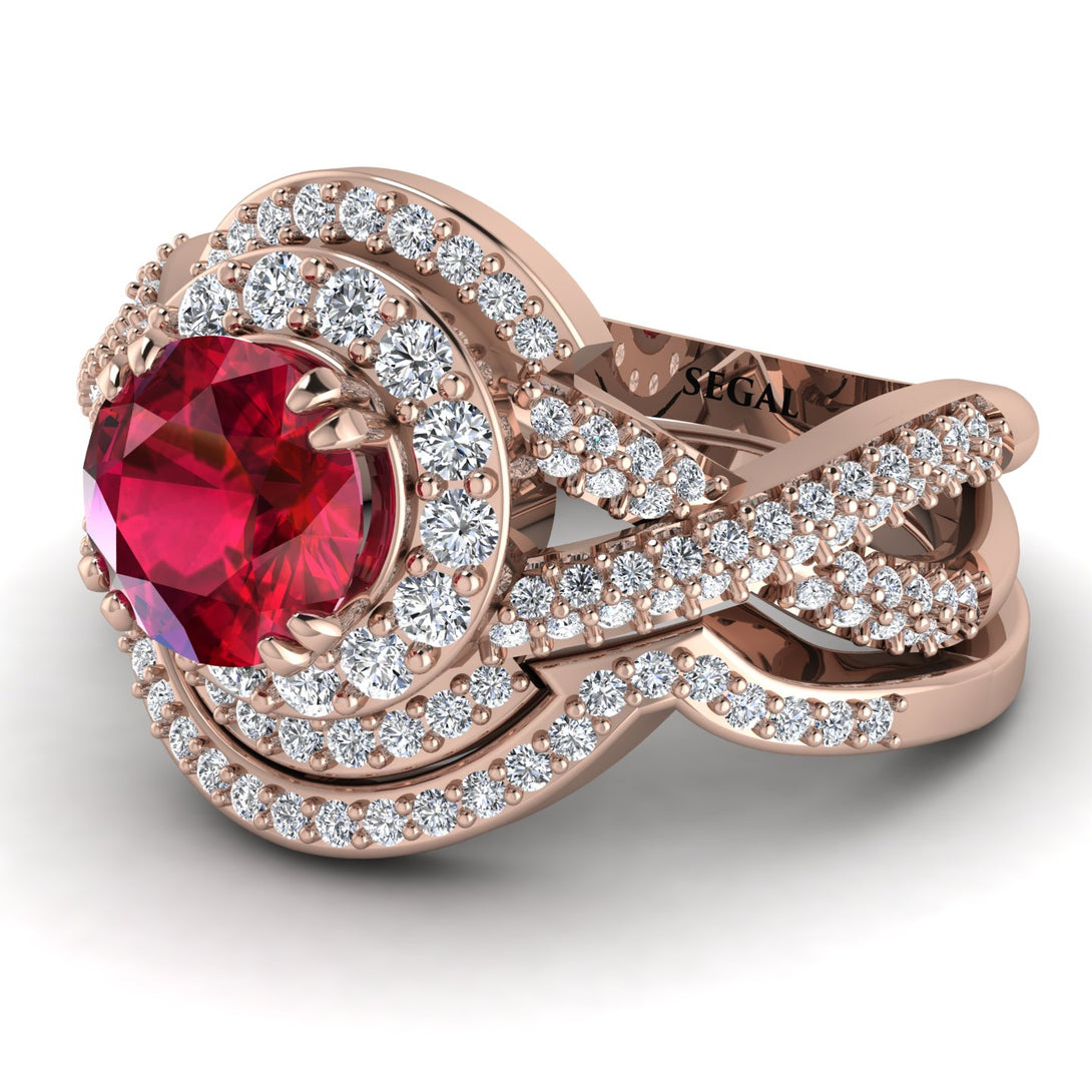 Unique Ruby Halo Bridal Set - Jessica No. 11