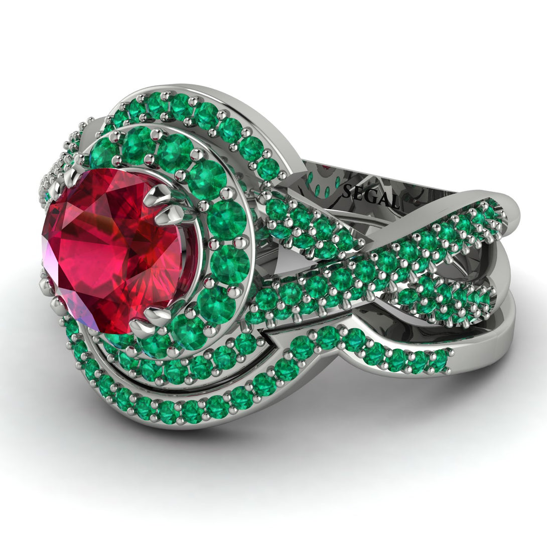 Unique Ruby Halo Bridal Set - Jessica No. 27