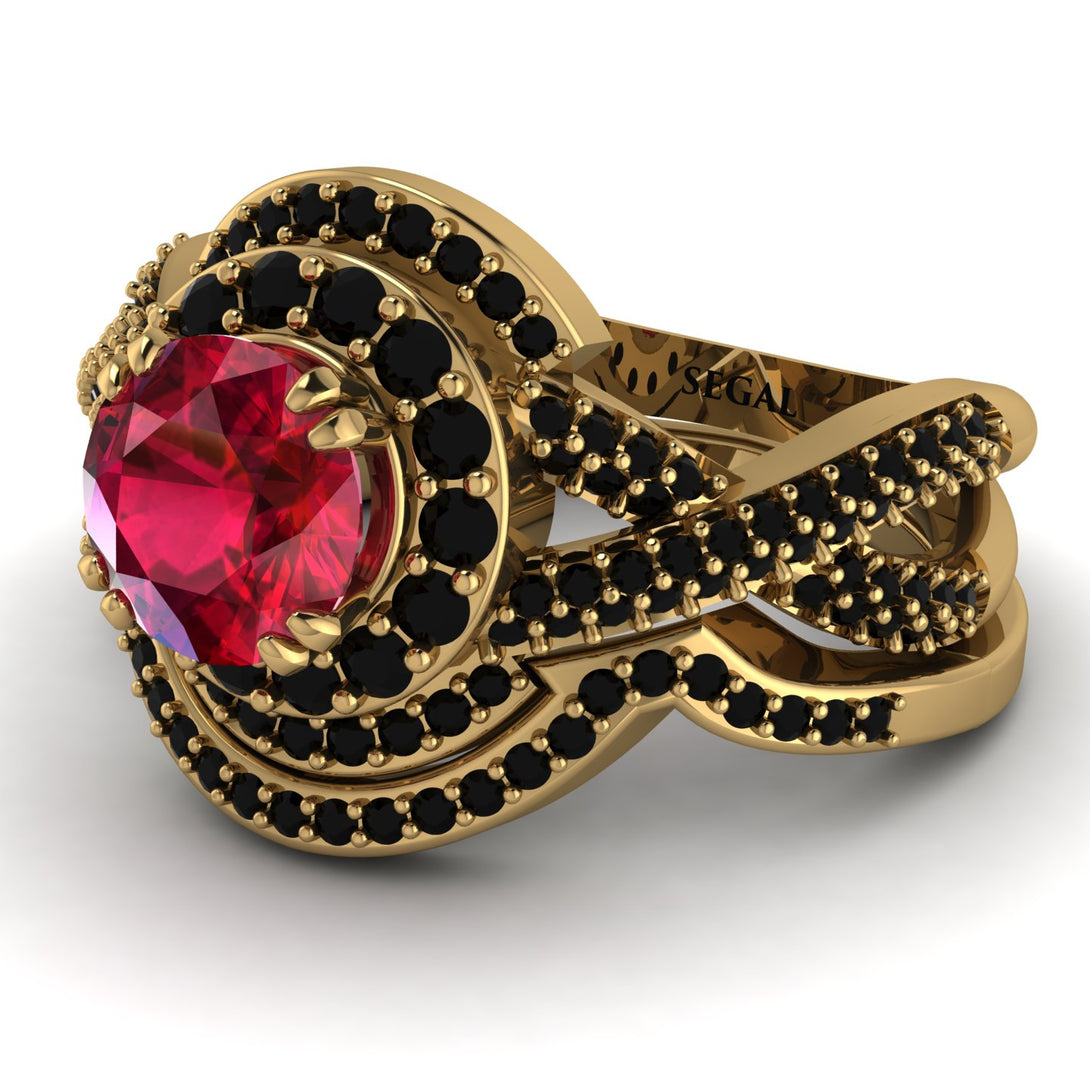 Unique Ruby Halo Bridal Set - Jessica No. 40