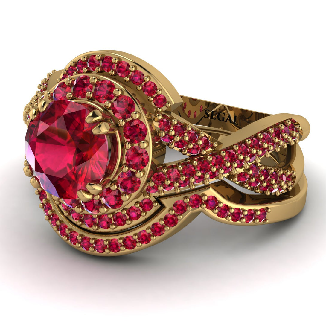 Unique Ruby Halo Bridal Set - Jessica No. 55