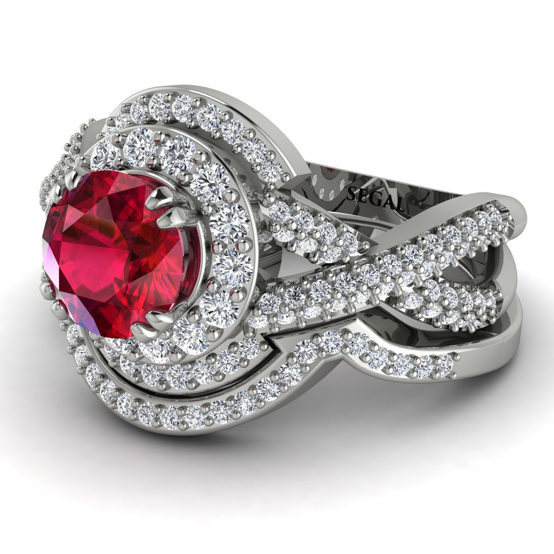 Unique Ruby Halo Bridal Set - Jessica No. 12