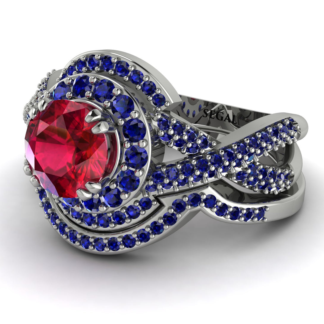 Unique Ruby Halo Bridal Set - Jessica No. 72