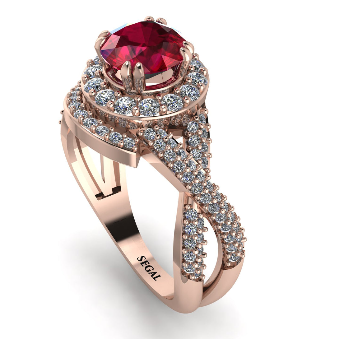 Unique Ruby Halo Engagement Ring - Jessica No. 11