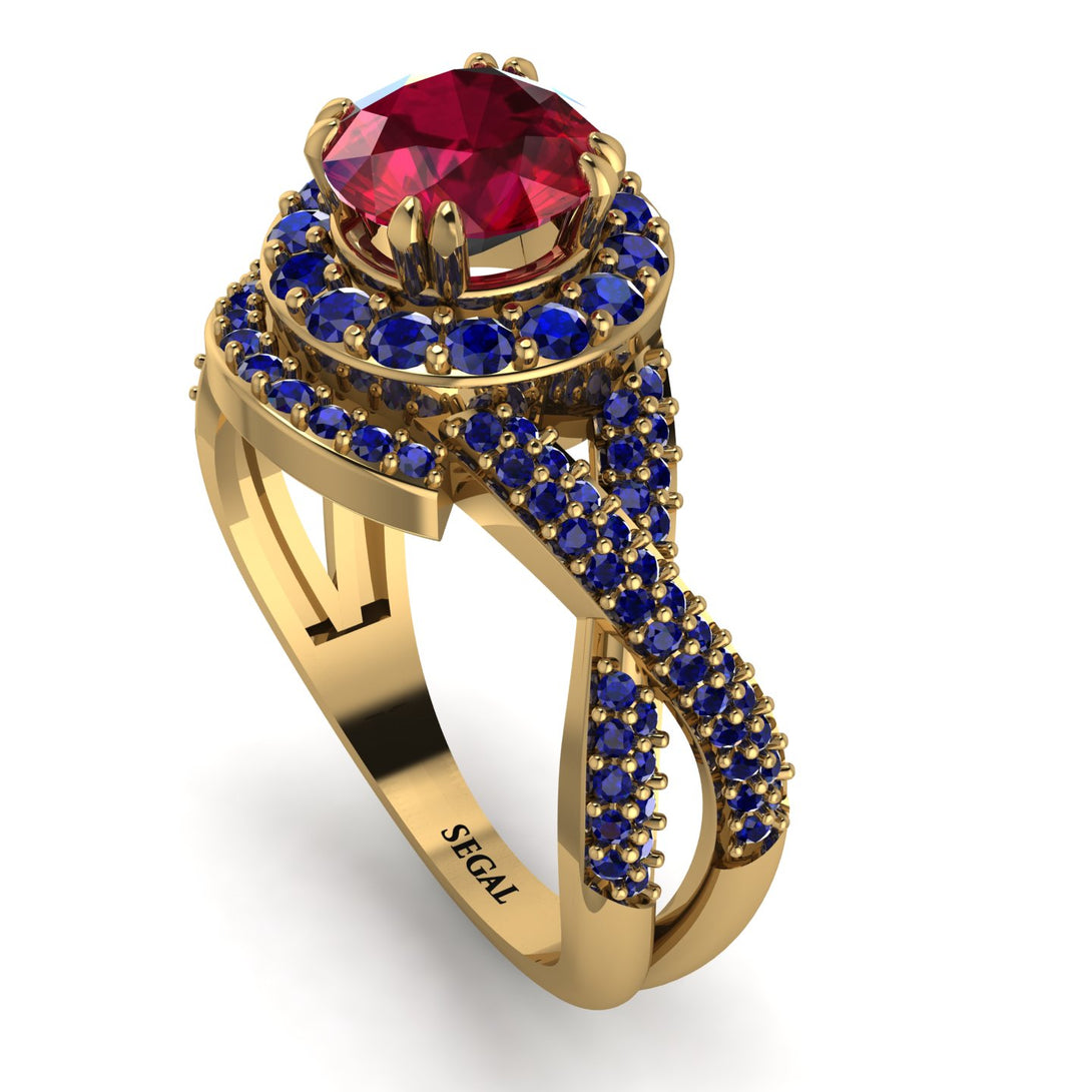 Unique Ruby Halo Engagement Ring - Jessica No. 70