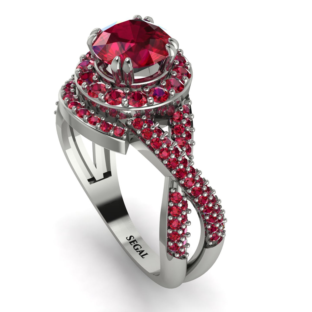 Unique Ruby Halo Engagement Ring - Jessica No. 57