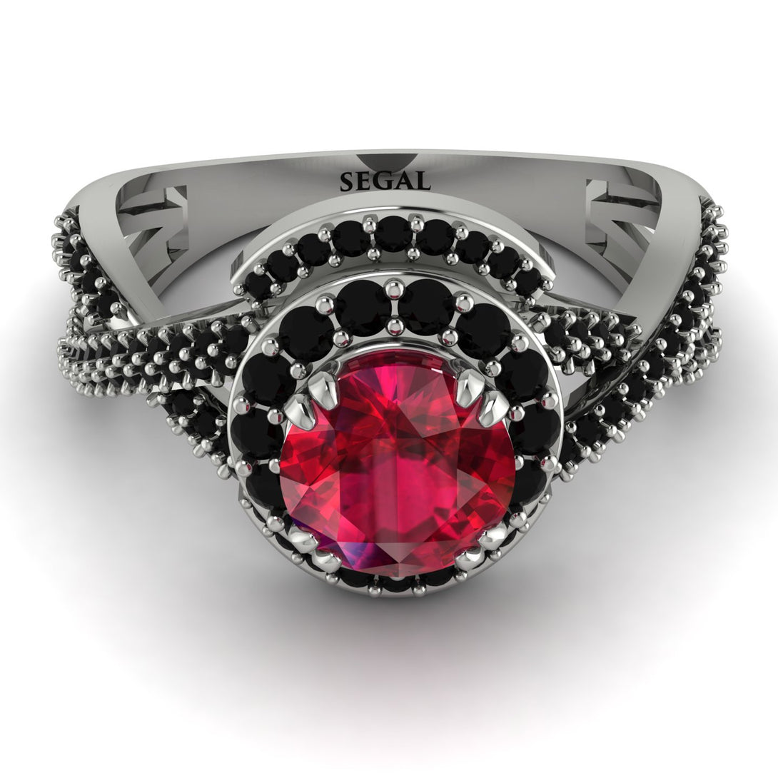 Unique Ruby Halo Engagement Ring - Jessica No. 42